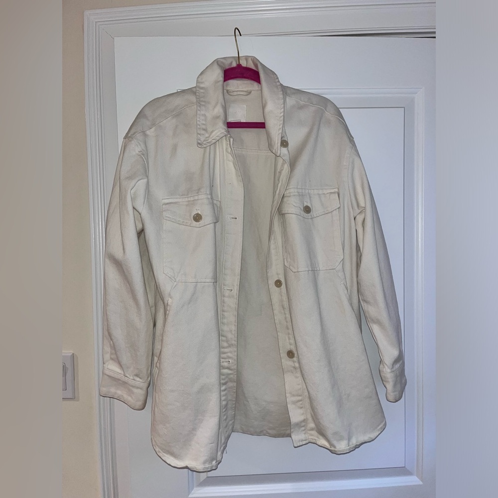 H&M white long jean jacket